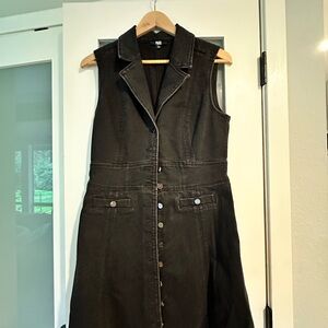 PAIGE Black Sleeveless Notch-Collar Button-Front Midi Dress